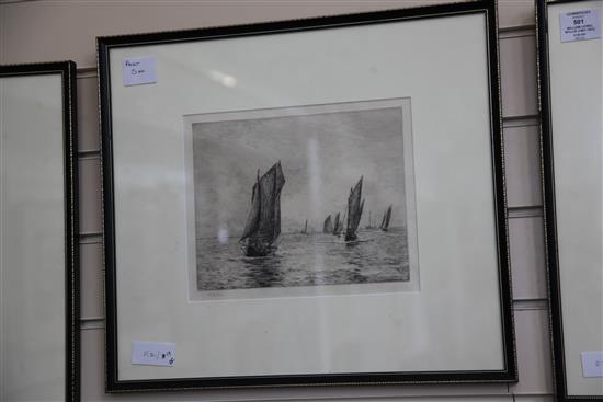 William Lionel Wyllie (1851-1931) Fishing boats at sea 9 x 10.5in.